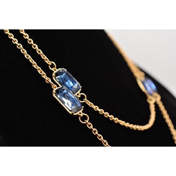 Blue Crystal Necklace Statement Chunky Brushed Gold Tone Chain Rhinestone Bin3B - Picture 4 of 12